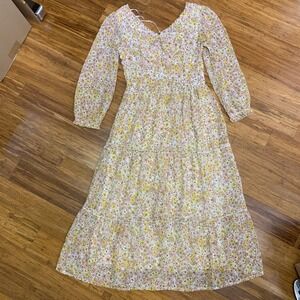 Sincerely Jules Floral Maxi Dress Size Small‎ Long Sleeve Tiered Smocked Back